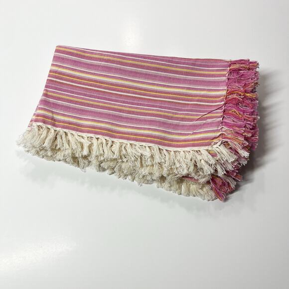 Pier 1 Imports Set of 5 Striped Fringed Napkins 20”X 19.5” Pink White Yellow - Picture 7 of 7